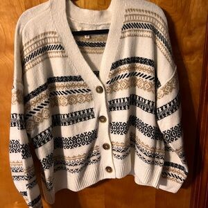 Lucky Brand Cream and Black Patterned Cardigan